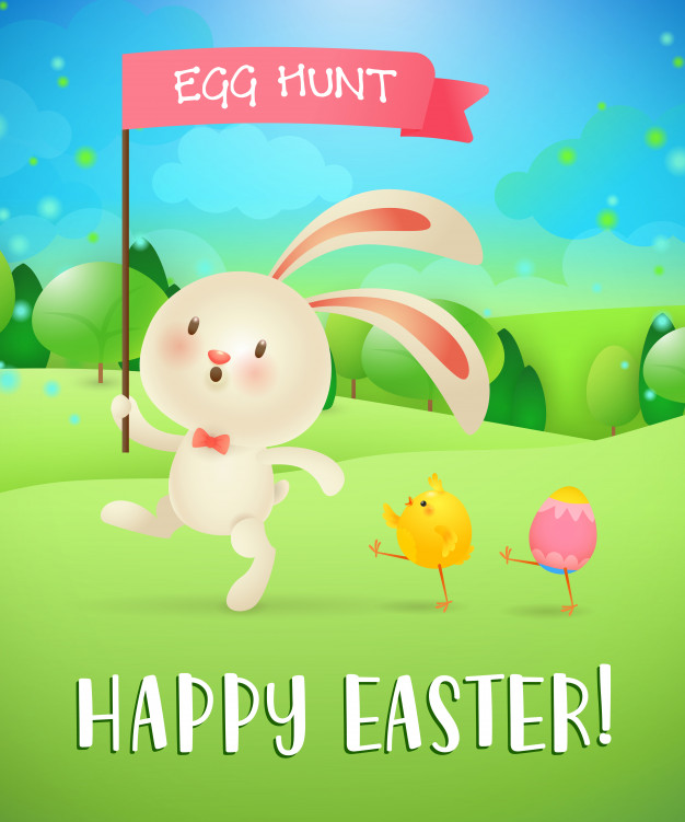 626x751 Happy Easter, Egg Hunt Lettering, Bunny, Chick, Egg, Landscape