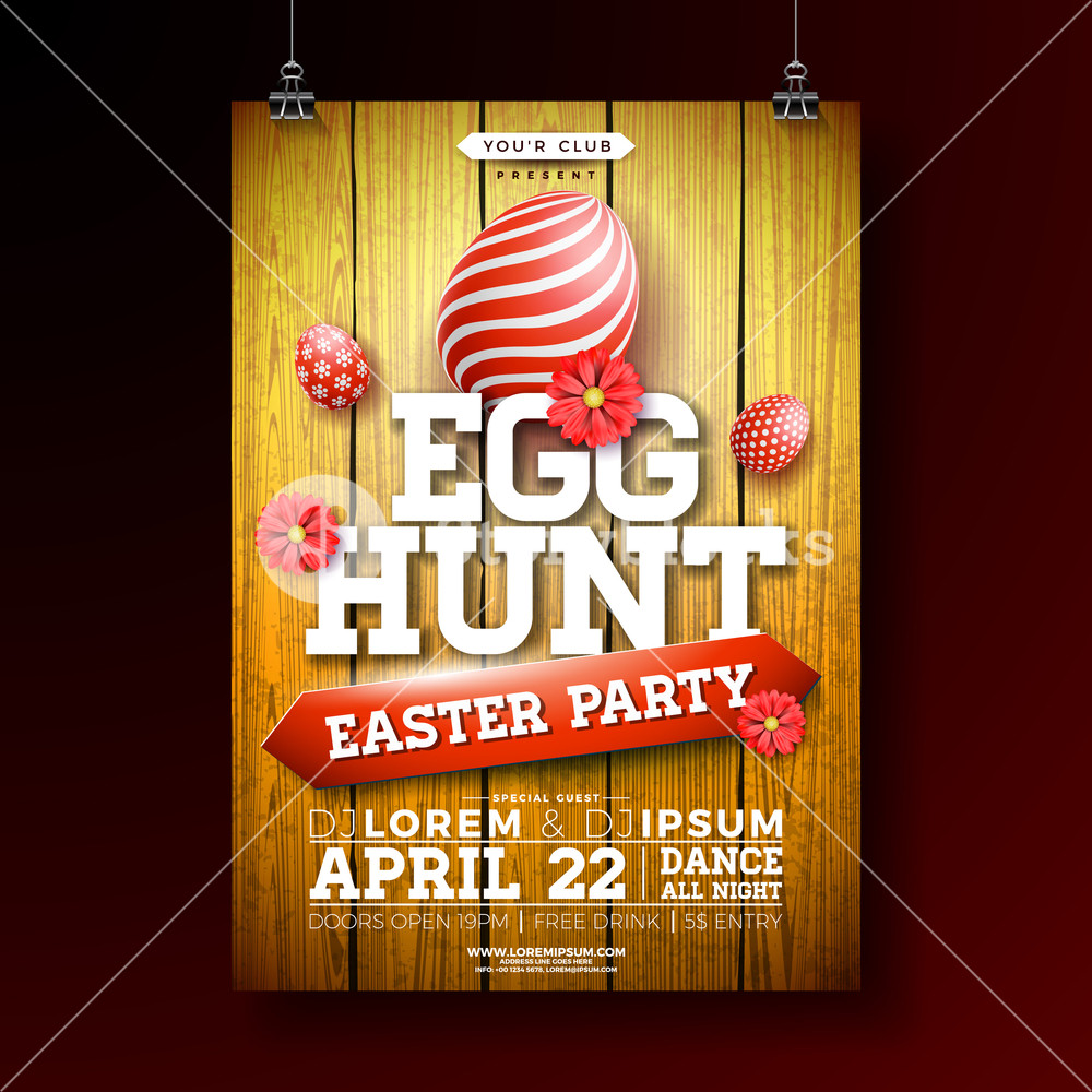 1000x1000 Vector Easter Egg Hunt Party Flyer Illustration With Painted Egg