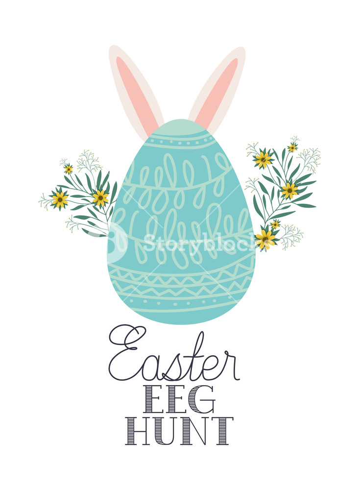 733x1000 Easter Egg Hunt Label With Rabbit Ears Icon Vector Illustration