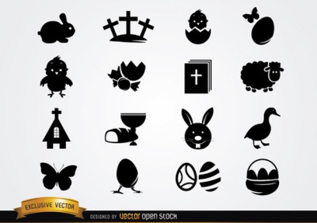 626x441 Funky Easter Icons In Black Silhouette Vector Free Download