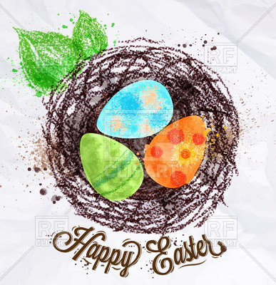 Happy Easter Poster With Nest And Eggs Vector Image Of Holiday 387x400 Happy Easter Poster With Nest And Eggs Vector Image Of Holiday