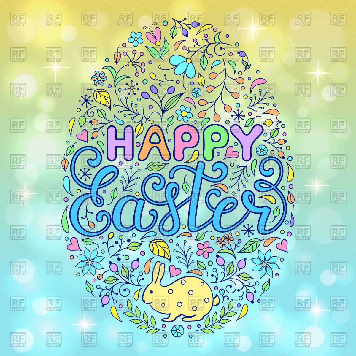 1200x1200 Floral Easter Egg With Handwriting Inscription Happy Easter Vector