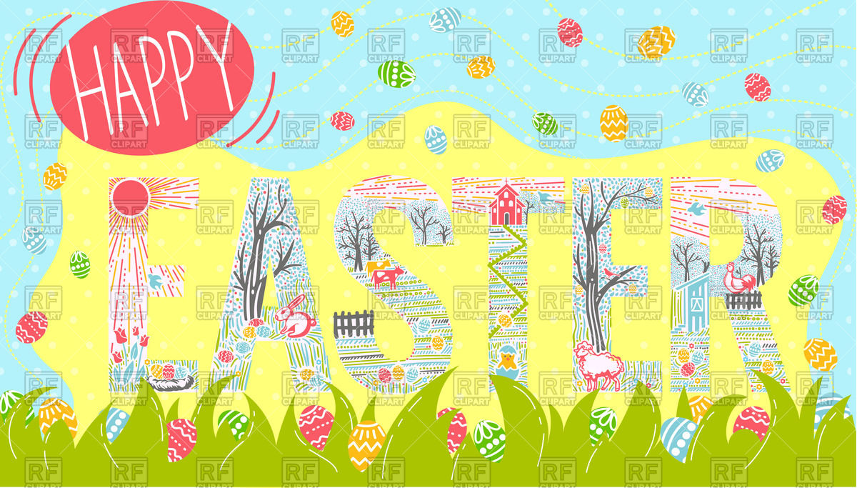 1200x683 Greeting Card With Heavily Inscribed Happy Easter Vector Image