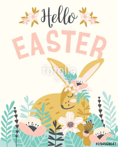 402x500 Happy Easter Vector Template With Easter Bunnie For Card, Poster