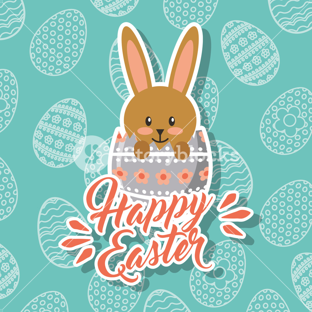 1000x1000 Brown Bunny In Broken Egg Happy Easter Vector Illustration Royalty