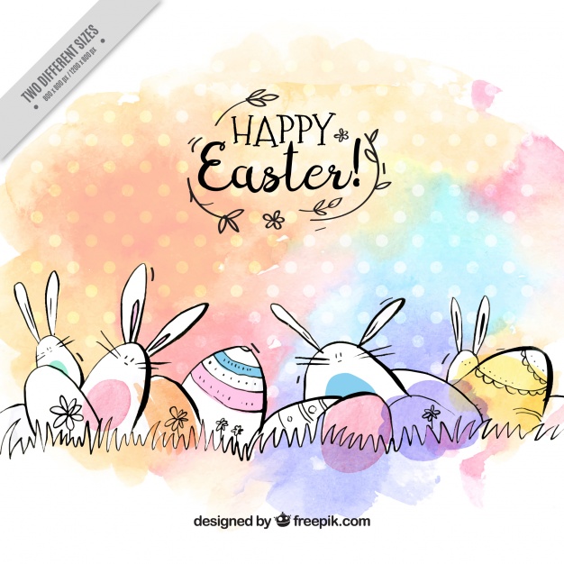 626x626 Fantastic Easter Background With Eggs And Rabbits In Watercolor