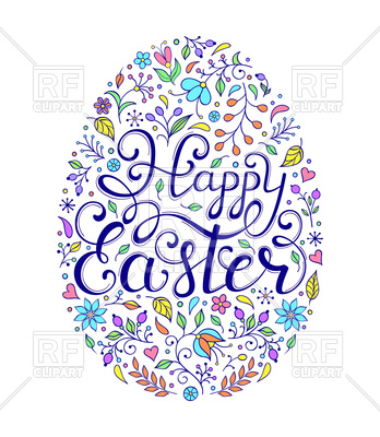 348x400 Floral Easter Egg With Handwriting Inscription Happy Easter Vector