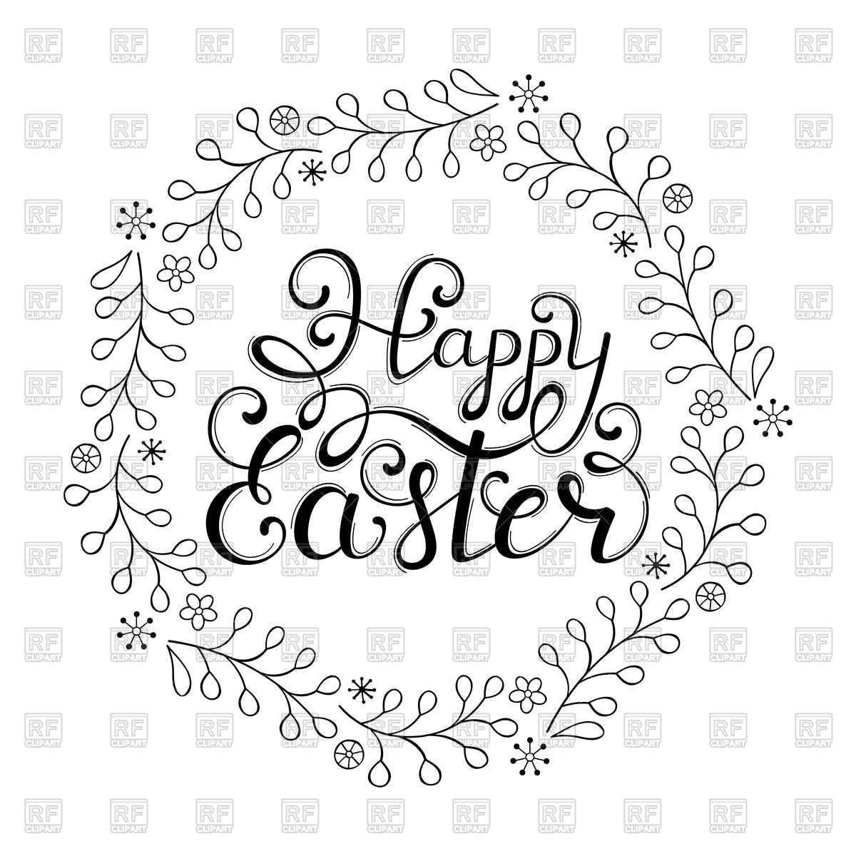 1200x1200 Hand Drawn Floral Wreath With Handwriting Inscription Happy Easter