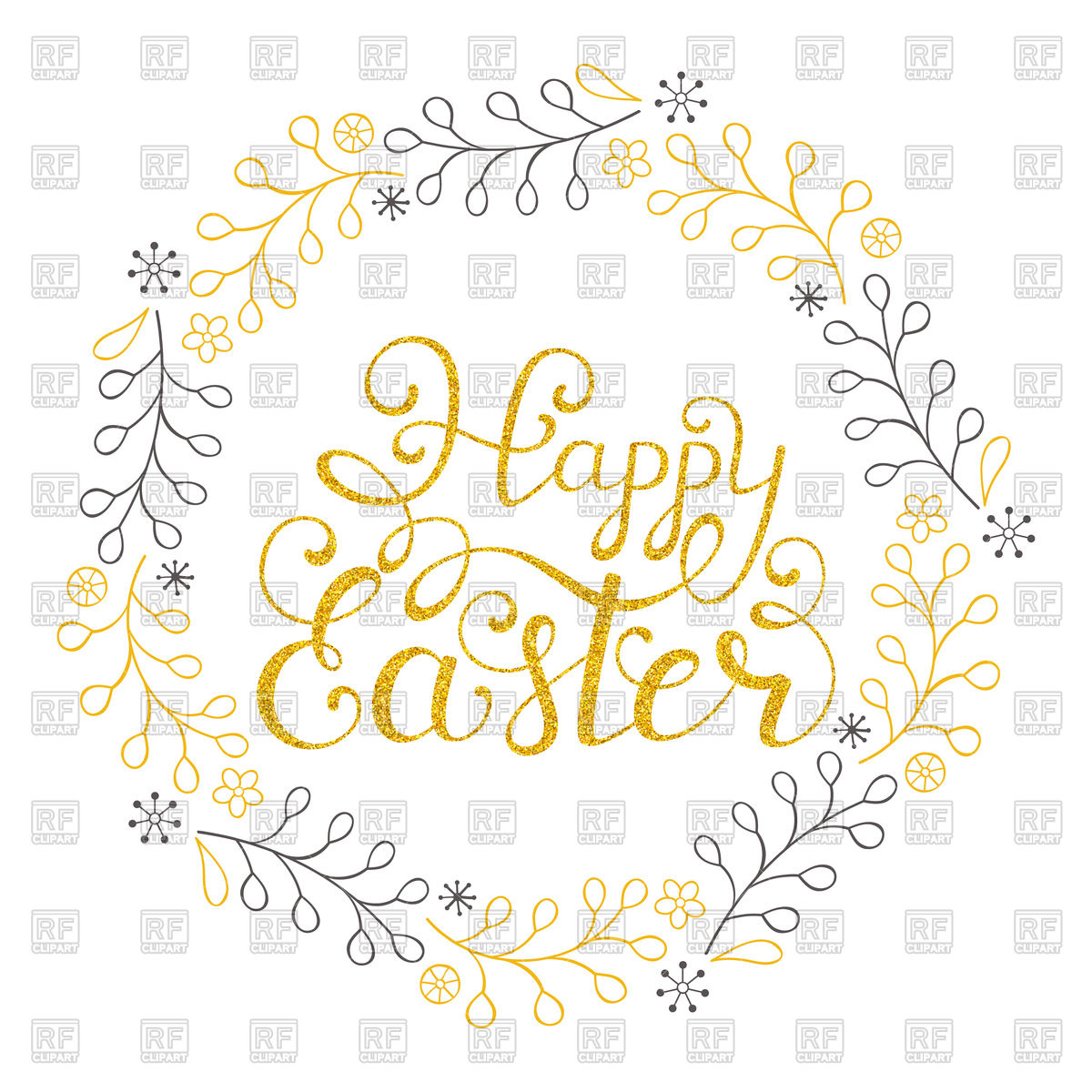1200x1200 Hand Drawn Floral Wreath With Inscription Happy Easter Vector