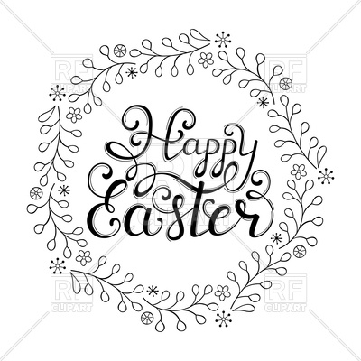 400x400 Hand Drawn Floral Wreath With Handwriting Inscription Happy Easter