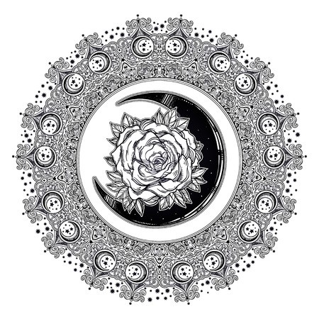 450x450 Magic Vintage Bohemian Line Rose And Moon Ornament Mandala, Star