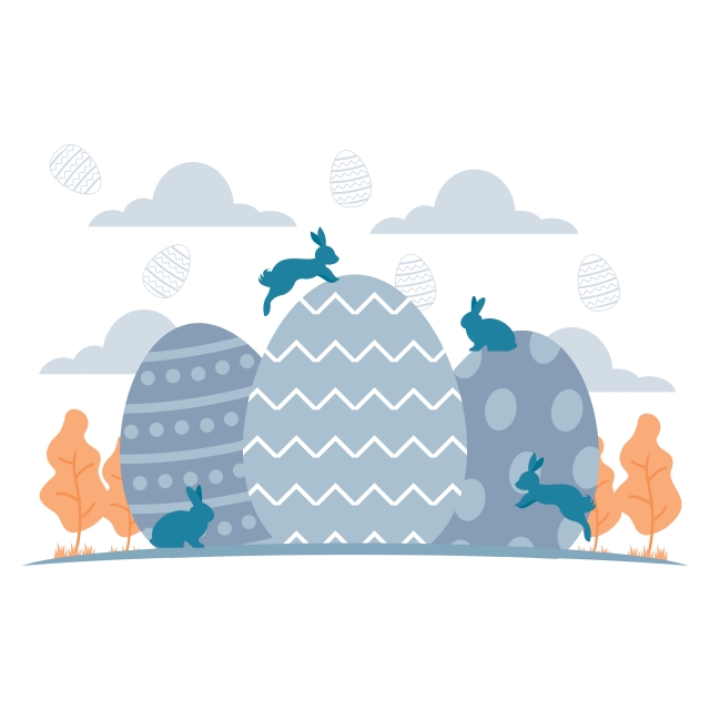 640x640 Vector Illustration Eastern Egg With Rabbit Flat Cartoon Style