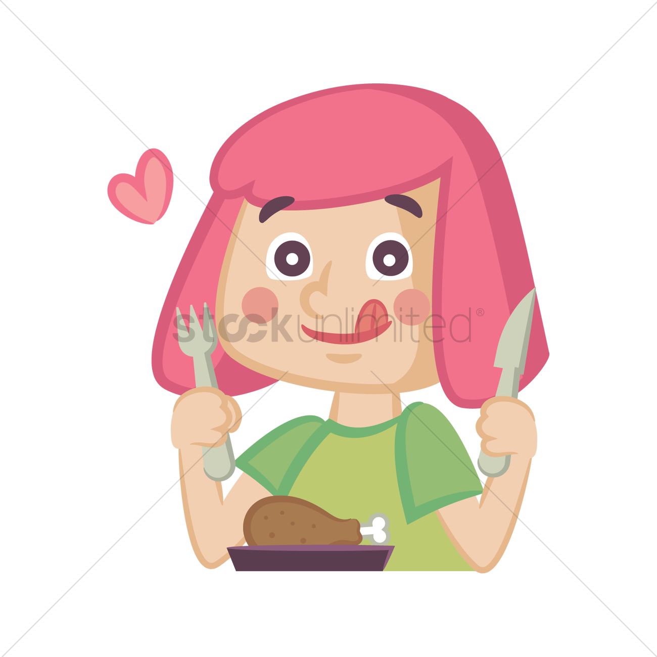 1300x1300 Cartoon Girl Excited To Eat Vector Image