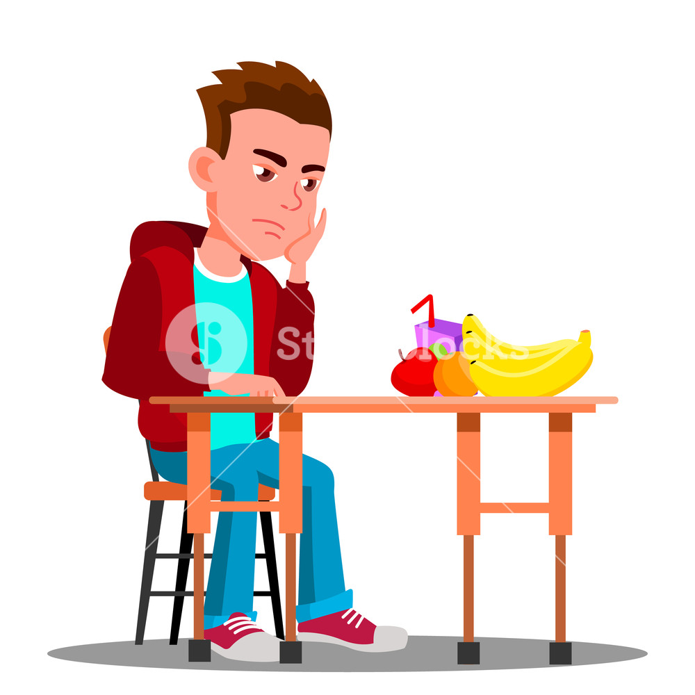 1000x1000 Sad Child At The Table With Food Refuses To Eat Vector Isolated
