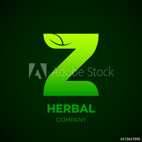 500x500 Letter Z Green Leaf, Herbal, Pharmacy, Organic, Natural, Bio