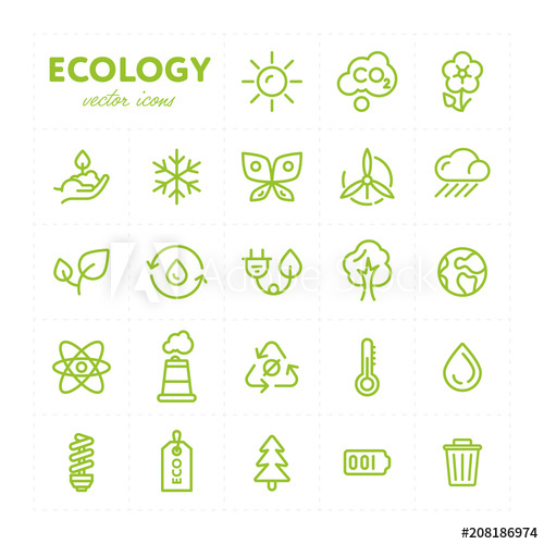 500x500 Minimalist Ser Of Ecology Vector Icons In Light Green Color