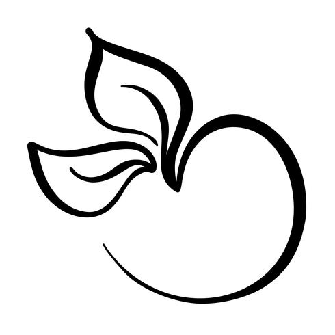490x490 Black Ink Hand Drawn Calligraphy Logo Of Apple With Leaf Ecology