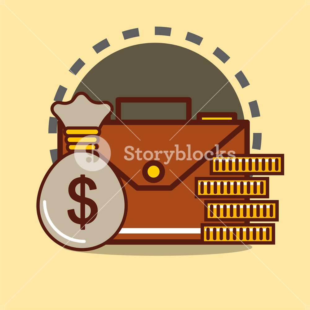 1000x1000 Business Briefcase Bag Money Coins Economy Vector Illustration