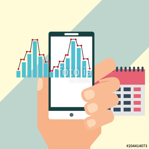 500x500 Hand Holding Smartphone Statistic Graph Economy Vector