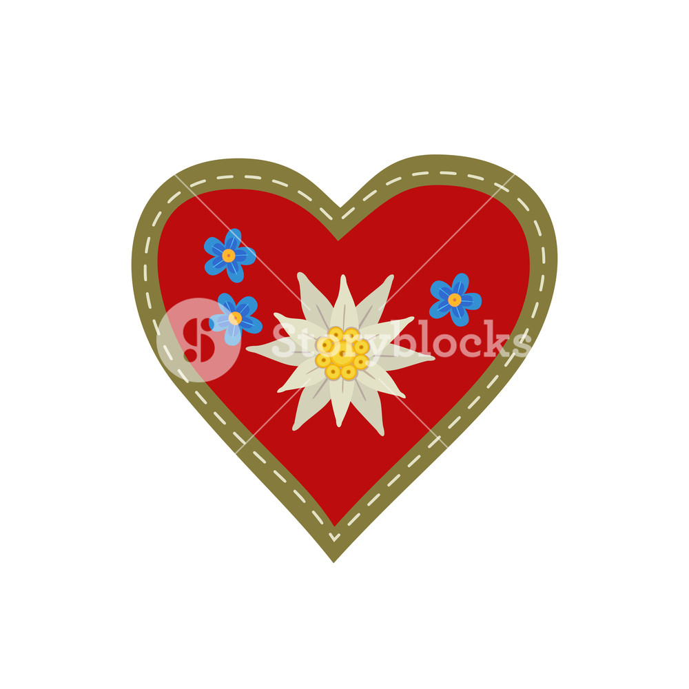 1000x1000 Hand Drawn Edelweiss Flower In Red Heart Isolated Vector Star