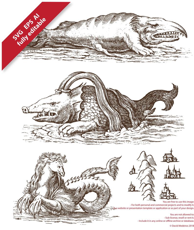 794x944 Medieval Map Monsters Editable Vector Collection Etsy