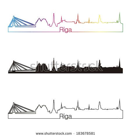 Riga Skyline Linear Style With Rainbow In Editable Vector 450x470 Riga Skyline Linear Style With Rainbow In Editable Vector