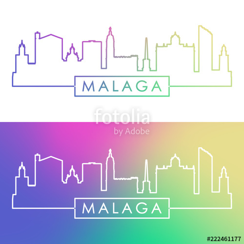 500x500 Malaga Skyline Colorful Linear Style Editable Vector