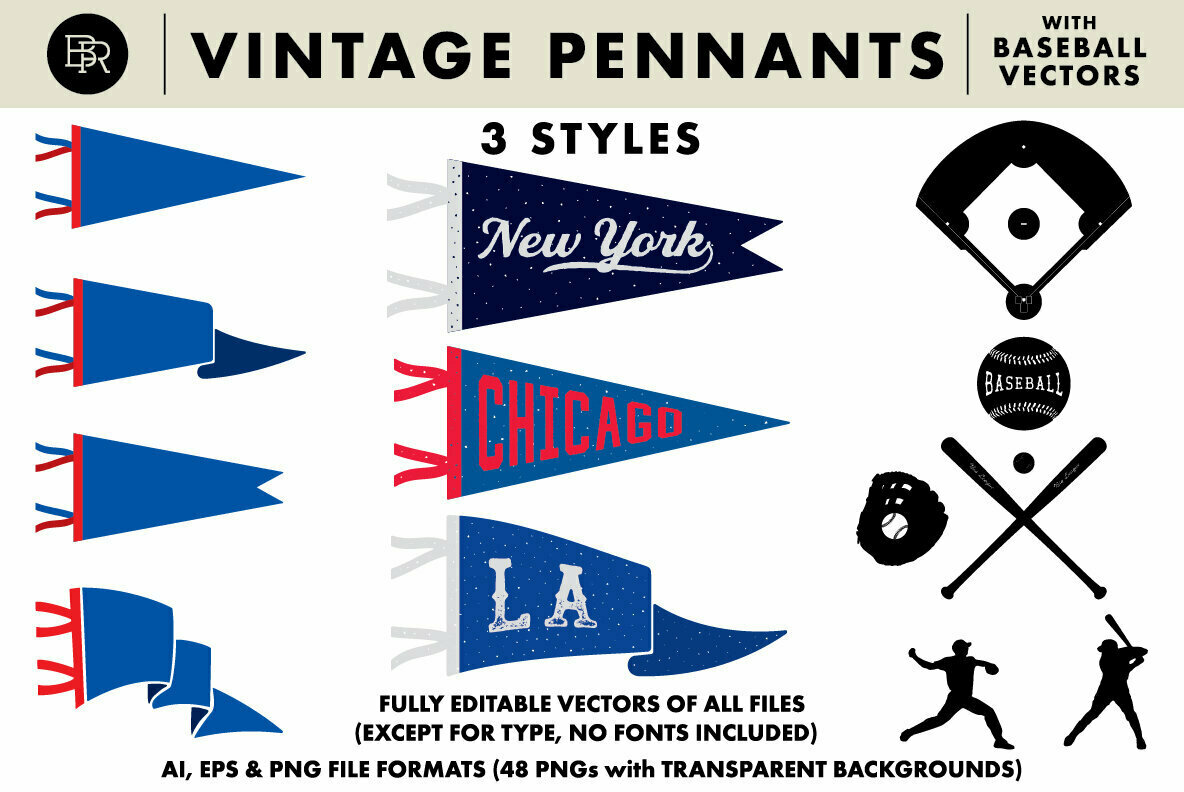 1184x792 Vintage Pennants With Baseball Vectors