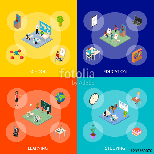 School Education Banner Set Concept Isometric View Vector 500x500 School Education Banner Set Concept Isometric View Vector