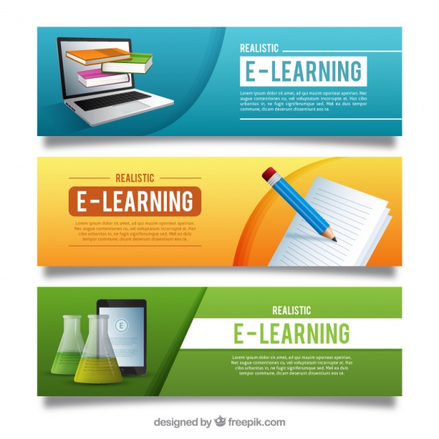 Colorful Online Education Banners With Realistic Items Vector 626x626 Colorful Online Education Banners With Realistic Items Vector