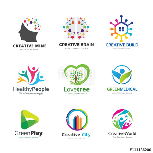 500x500 People Family Logo Set Creative Idea Logo Brain Logo Eco
