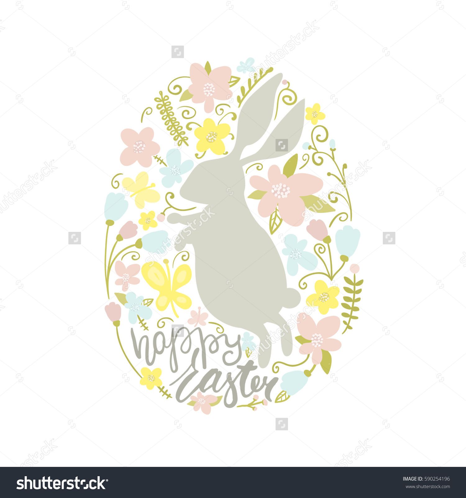 1500x1600 Happy Easter Easter Rabbit And Floral Elements Inside Egg Shaped