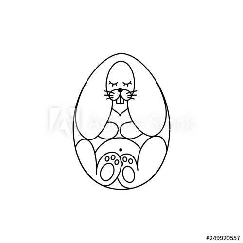 500x500 Vector Illustration Of Easter Bunny In Easter Egg Shape Line Art