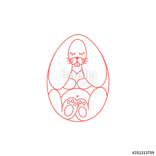 500x500 Vector Illustration Of Red Easter Bunny In Easter Egg Shape Line