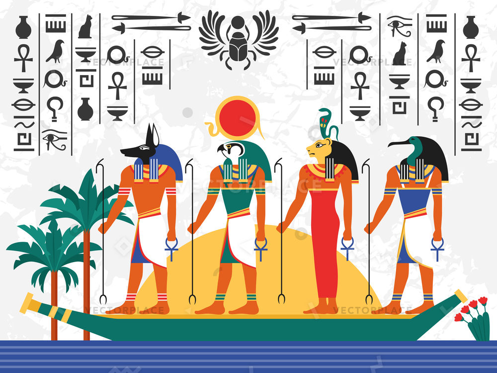 1000x750 Egypt Flat Colorful Poster Ancient Egyptian Vector Illustration