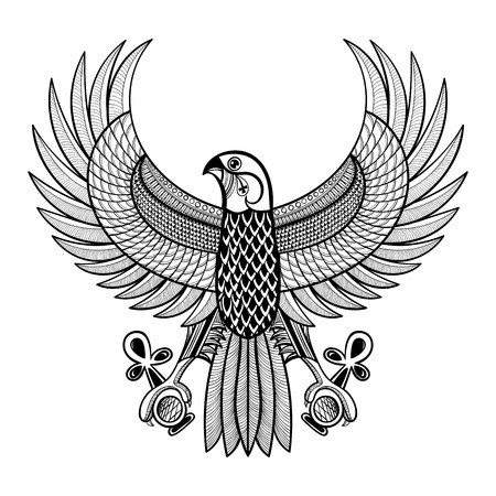 450x450 Hand Drawn Artistically Egypt Horus Falcon, Patterned Ra Bird