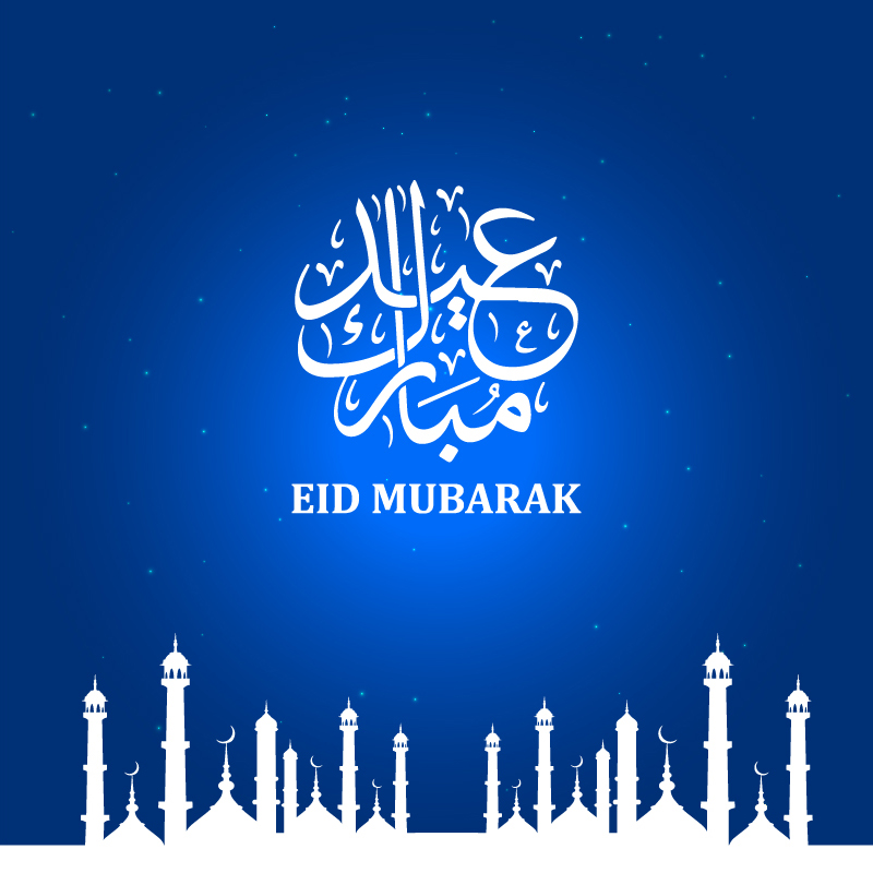 800x800 Eid Mubarak Card Free Vector Design With Blue Gradient Background
