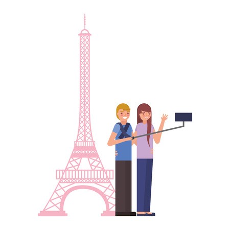 450x450 Couple Making Selfie Eiffel Tower Vector Illustration Royalty