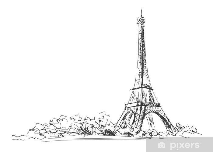 700x500 Hand Sketch Of The Eiffel Tower Vector Illustration Wall Mural