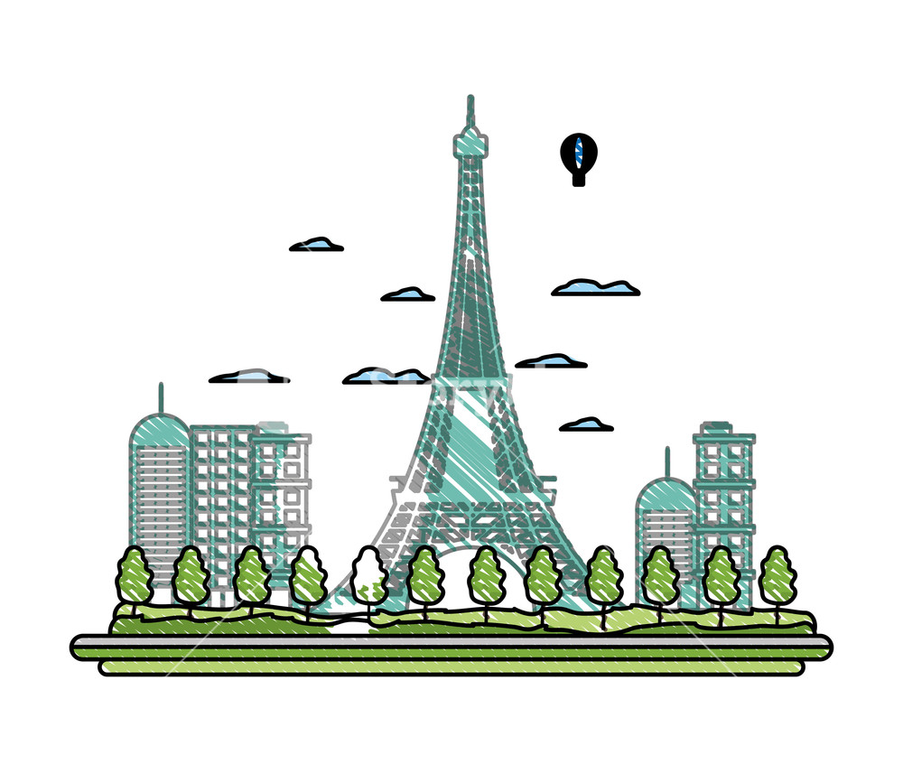1000x867 Doodle Air Balloons Citycape And Eiffel Tower Vector Illustration