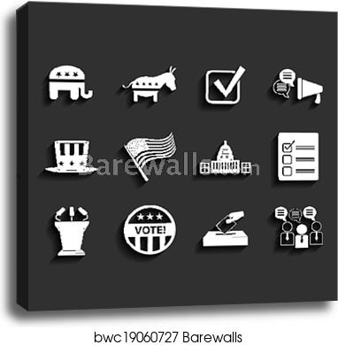 382x390 Election Vector Retro Flat Icons, Canvas Print Barewalls Posters
