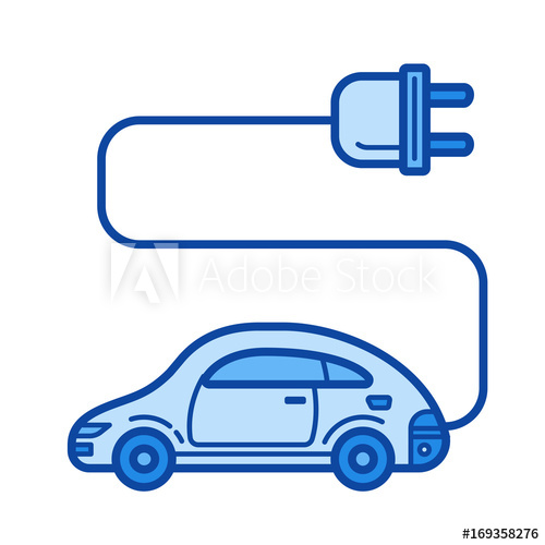500x500 Electric Car Vector Line Icon Isolated On White Background