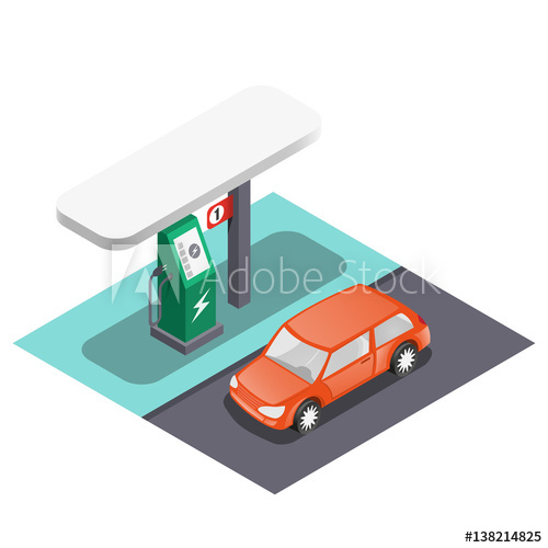 500x500 Electric Charging Station For Electric Car, Isometric Vector