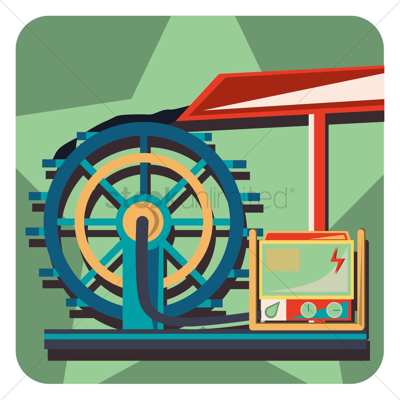 1300x1300 Water Wheel With Electric Generator Vector Image
