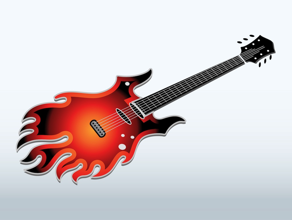 1024x770 Flaming Electric Guitar Vector Art Graphics
