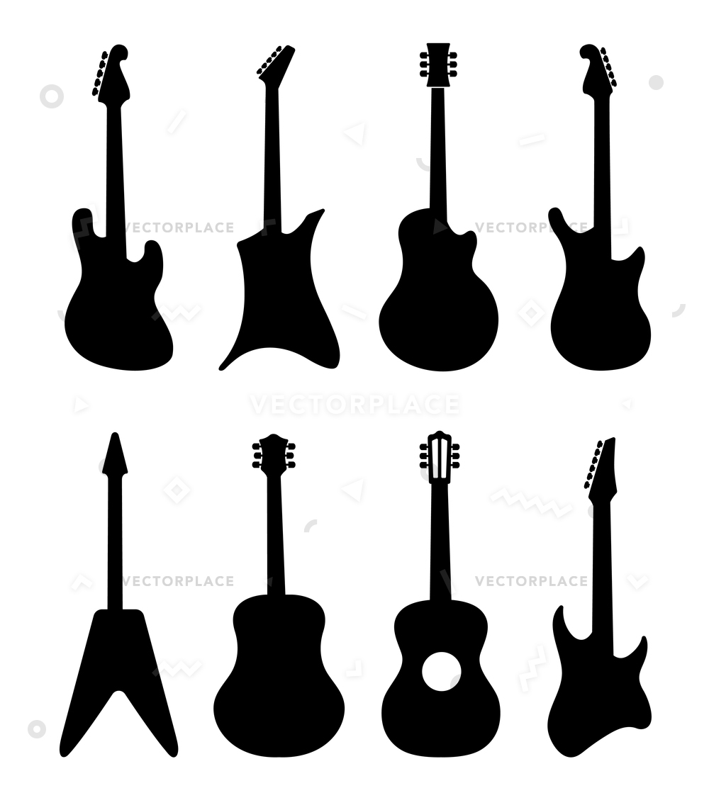 1000x1143 Guitar Silhouettes Rock Acoustic Electric Guitars Vector