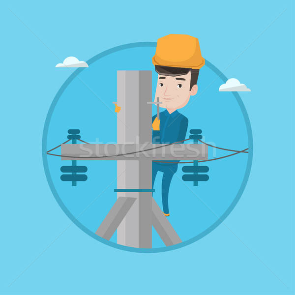 600x600 Electrician Working On Electric Power Pole Vector Illustration