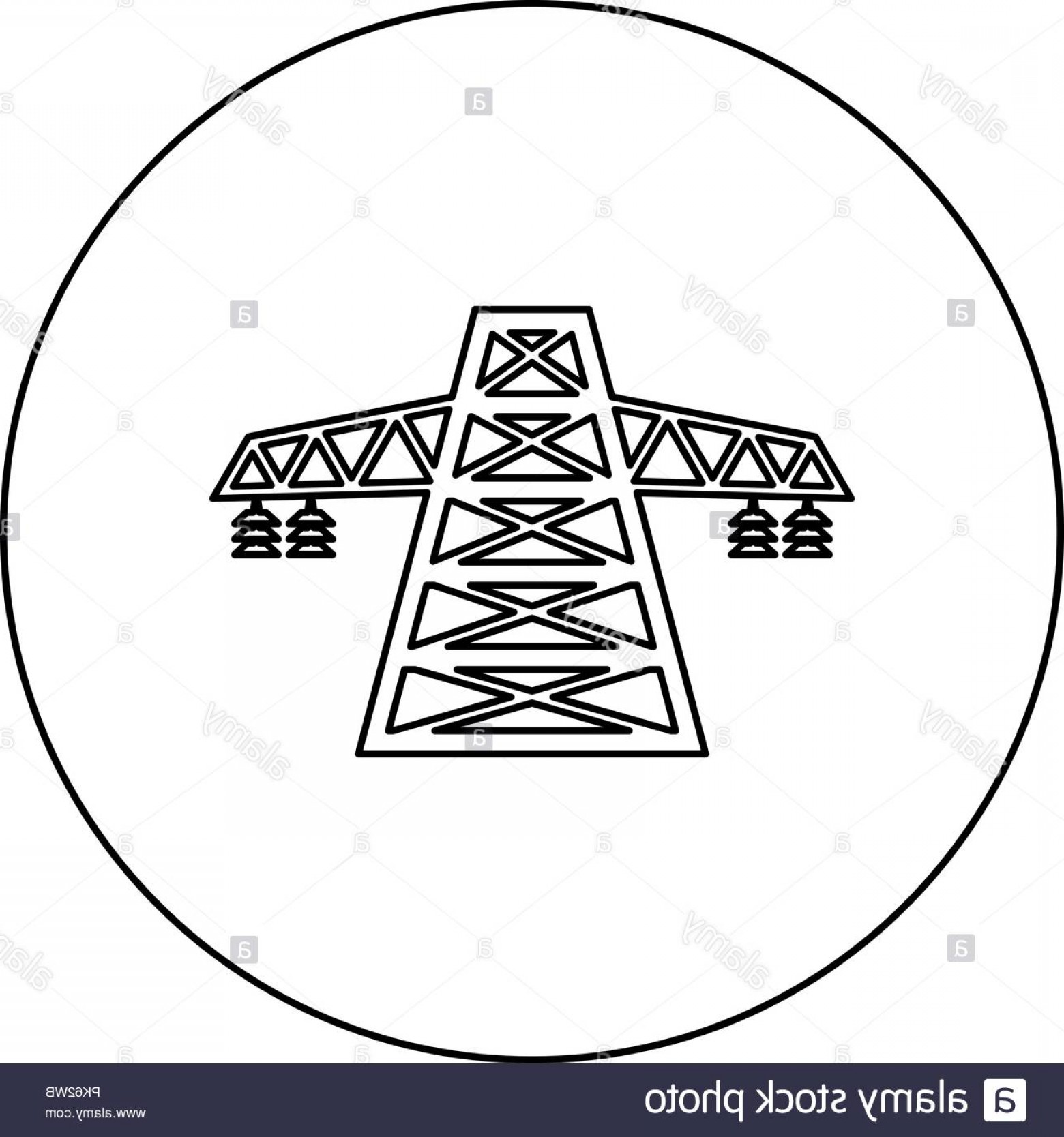 1560x1668 Electric Pole Post High Voltage Set Line Icon Black Color In Round