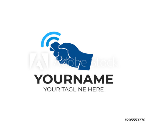 500x417 Hand Holds Remote And Wireless Signal, Logo Template Remote