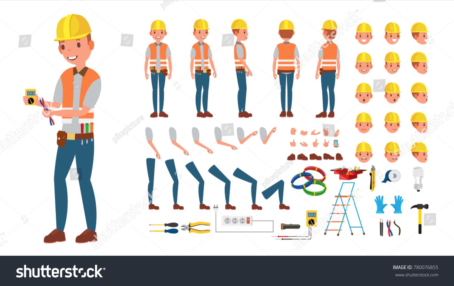 1500x945 Electrician Vector Animated Character Creation Set Electronic